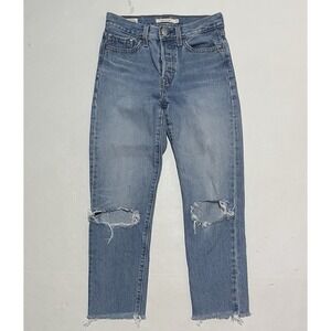 Levis Jeans Womens 25 X 24.5 Wedgie Straight Denim Mid Rise Distressed Raw Hem